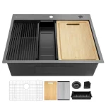 Gunmetal Black Stainless Steel 27 in. 18 Gauge Single Bowl Dual Mount Workstation Kitchen Sink