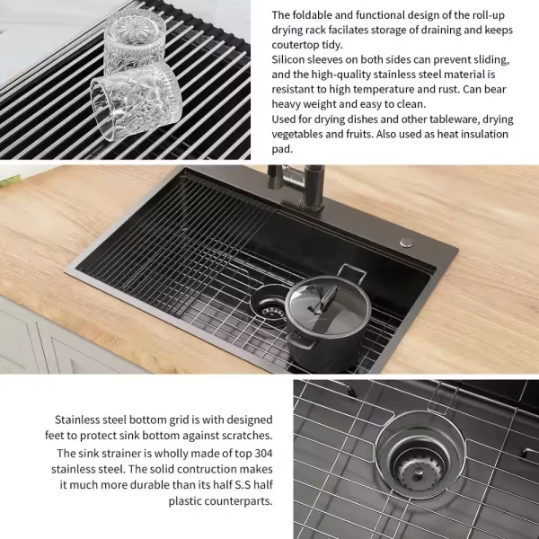 Gunmetal Black Stainless Steel 27 in. 18 Gauge Single Bowl Dual Mount Workstation Kitchen Sink
