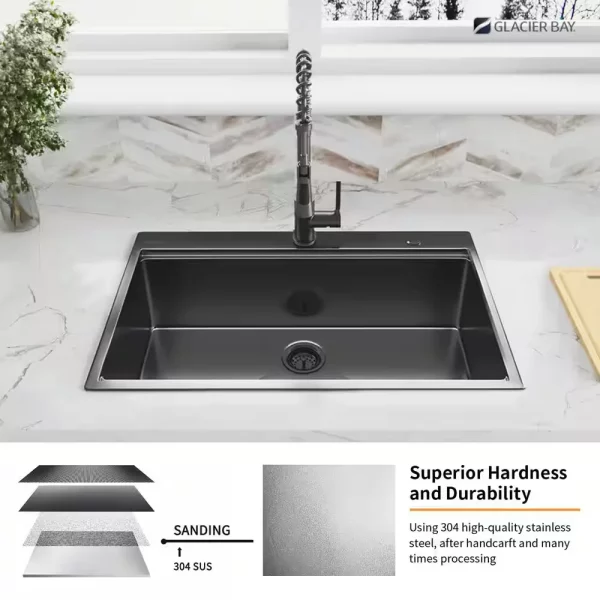 Gunmetal Black Stainless Steel 27 in. 18 Gauge Single Bowl Dual Mount Workstation Kitchen Sink