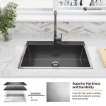 30 in. Gunmetal Black Stainless Steel Drop-in Single Bowl Kitchen Sink with Accessories
