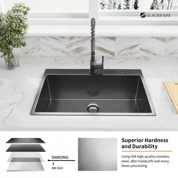 30 in. Gunmetal Black Stainless Steel Drop-in Single Bowl Kitchen Sink with Accessories