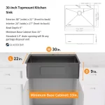 30 in. Gunmetal Black Stainless Steel Drop-in Single Bowl Kitchen Sink with Accessories