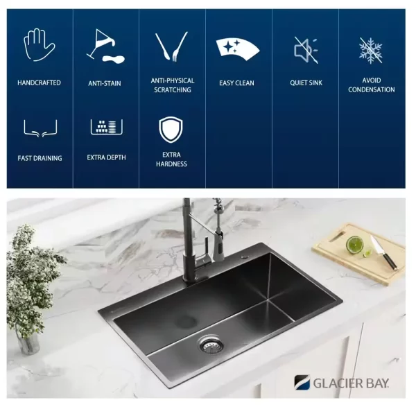 30 in. Gunmetal Black Stainless Steel Drop-in Single Bowl Kitchen Sink with Accessories