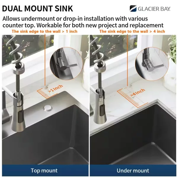 Gunmetal Black Stainless Steel 33 in. 18 Gauge Single Bowl Dual Mount Kitchen Sink with Black Spring Neck Faucet