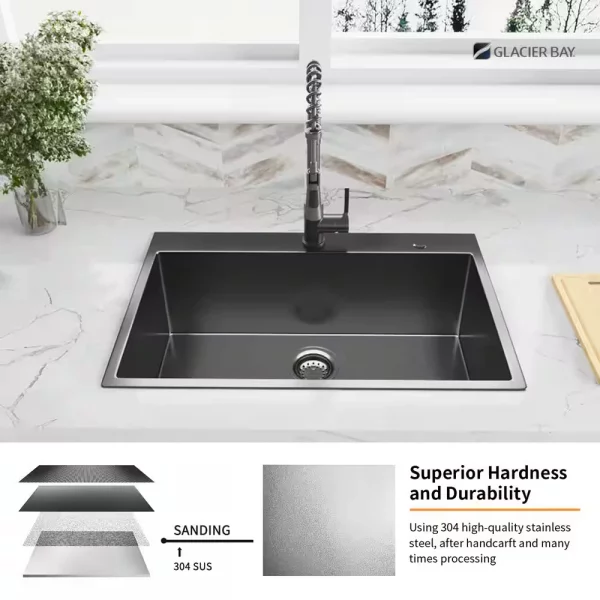 Gunmetal Black Stainless Steel 33 in. 18 Gauge Single Bowl Dual Mount Kitchen Sink with Black Spring Neck Faucet