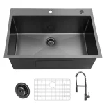 Gunmetal Black Stainless Steel 33 in. 18 Gauge Single Bowl Dual Mount Kitchen Sink with Black Spring Neck Faucet