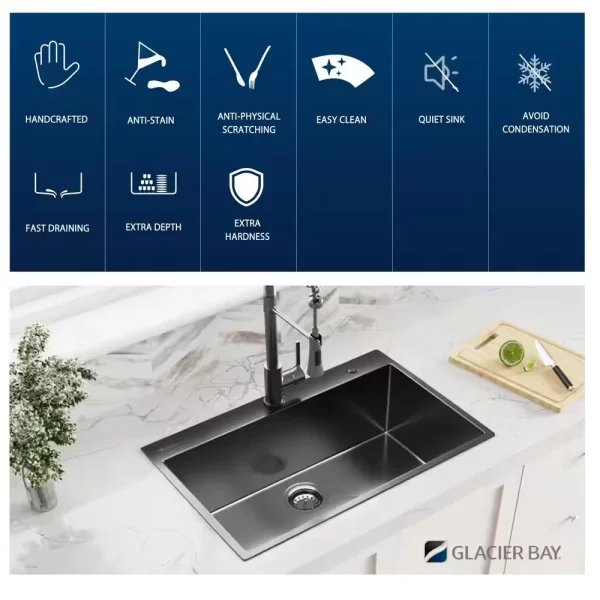 Gunmetal Black Stainless Steel 33 in. 18 Gauge Single Bowl Dual Mount Kitchen Sink with Black Spring Neck Faucet