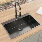 Gunmetal Black Stainless Steel 33 in. 18 Gauge Single Bowl Dual Mount Kitchen Sink with Black Spring Neck Faucet