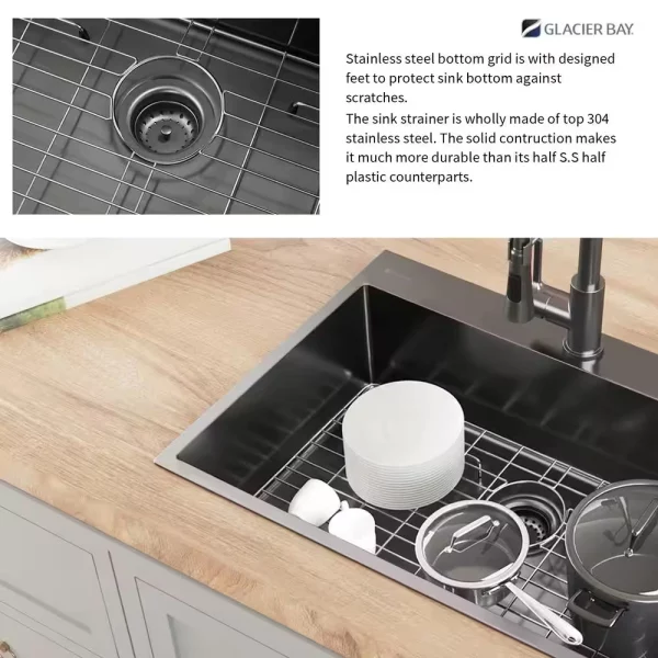 Gunmetal Black Stainless Steel 33 in. 18 Gauge Single Bowl Dual Mount Kitchen Sink with Black Spring Neck Faucet