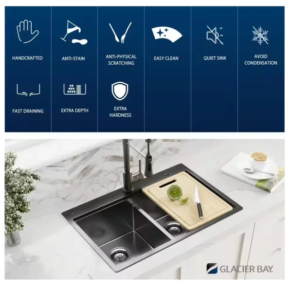 Gunmetal Black Stainless Steel 33 in. 18 Gauge Double Bowl Drop-in Workstation Kitchen Sink