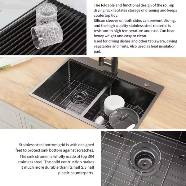 Gunmetal Black Stainless Steel 33 in. 18 Gauge Double Bowl Drop-in Workstation Kitchen Sink