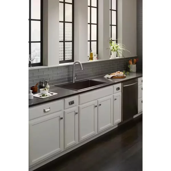 Kennon Dual Mount Neoroc Granite Composite 33 in. 1-Hole Single Bowl Kitchen Sink in Matte Black with Basin Rack