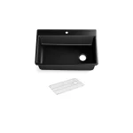 Kennon Dual Mount Neoroc Granite Composite 33 in. 1-Hole Single Bowl Kitchen Sink in Matte Black with Basin Rack