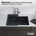 Kennon Dual Mount Neoroc Granite Composite 33 in. 1-Hole Single Bowl Kitchen Sink in Matte Black with Basin Rack