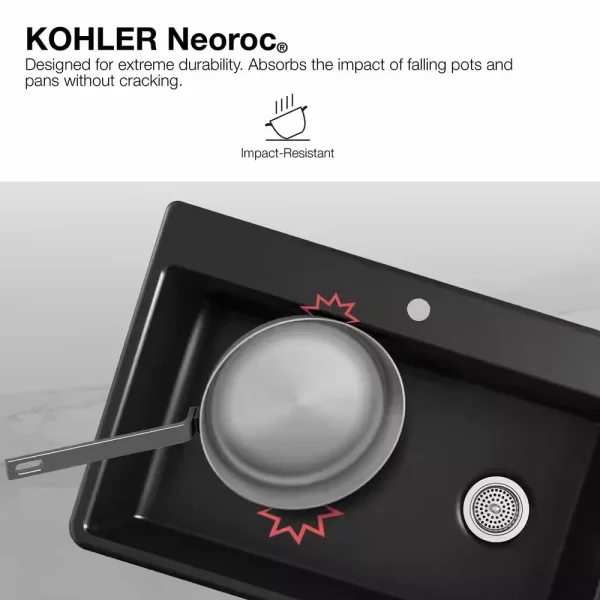 Kennon Dual Mount Neoroc Granite Composite 33 in. 1-Hole Single Bowl Kitchen Sink in Matte Black with Basin Rack