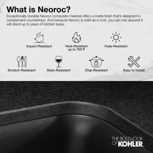 Kennon Dual Mount Neoroc Granite Composite 33 in. 1-Hole Single Bowl Kitchen Sink in Matte Black with Basin Rack