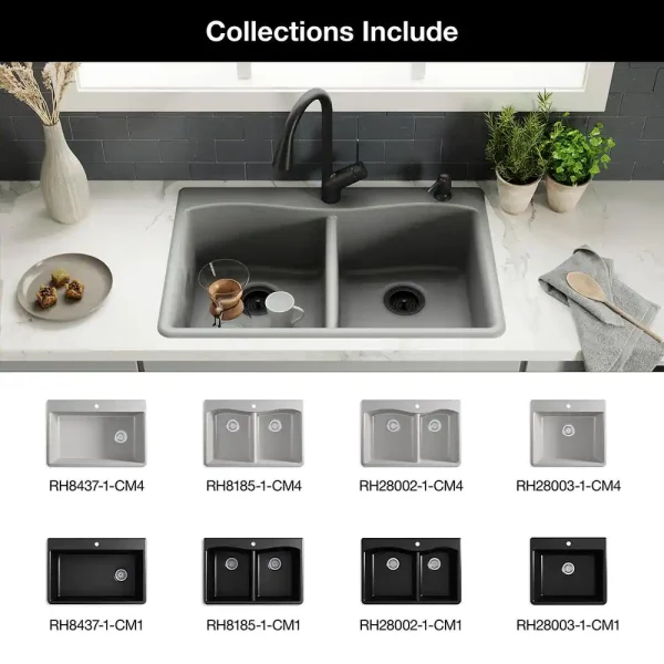 Kennon 33 in. Drop-in 60/40 Double Bowl Neoroc Granite Composite 1-Hole Kitchen Sink in Matte Black