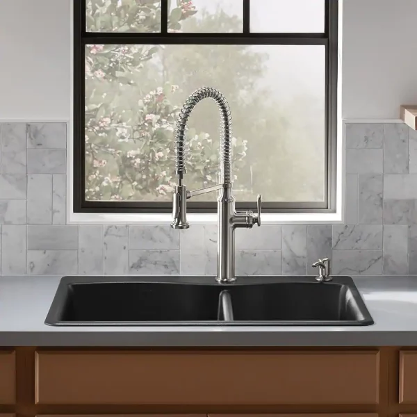 Kennon 33 in. Drop-in 60/40 Double Bowl Neoroc Granite Composite 1-Hole Kitchen Sink in Matte Black
