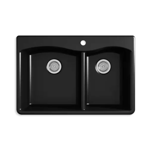 Kennon 33 in. Drop-in 60/40 Double Bowl Neoroc Granite Composite 1-Hole Kitchen Sink in Matte Black