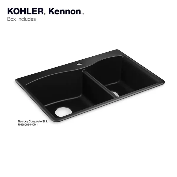 Kennon 33 in. Drop-in 60/40 Double Bowl Neoroc Granite Composite 1-Hole Kitchen Sink in Matte Black