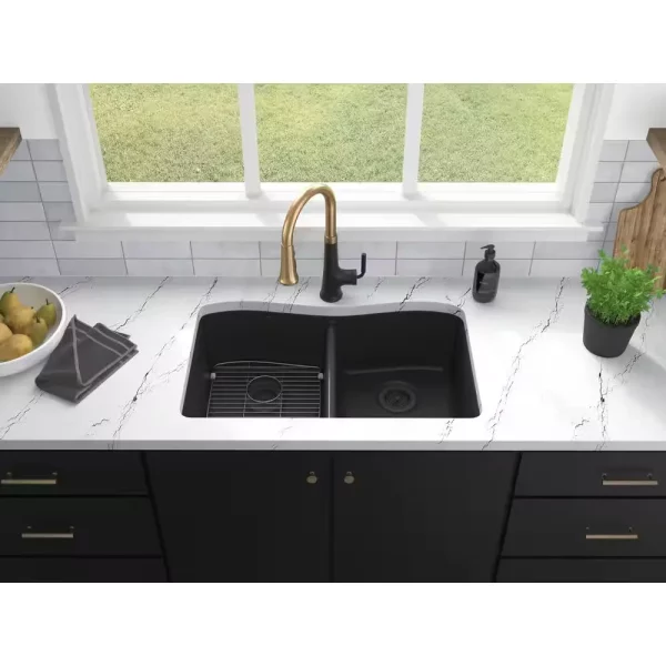 Kennon 33 in. Drop-in/Undermount 1-Hole Double Bowl Neoroc Granite Composite Kitchen Sink in Matte Black
