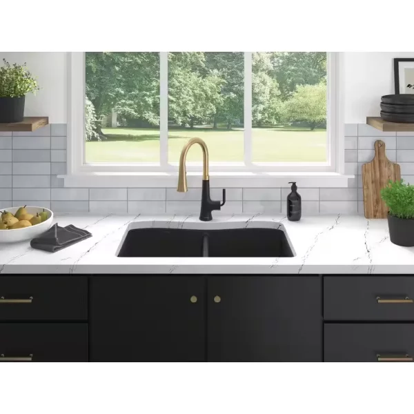 Kennon 33 in. Drop-in/Undermount 1-Hole Double Bowl Neoroc Granite Composite Kitchen Sink in Matte Black