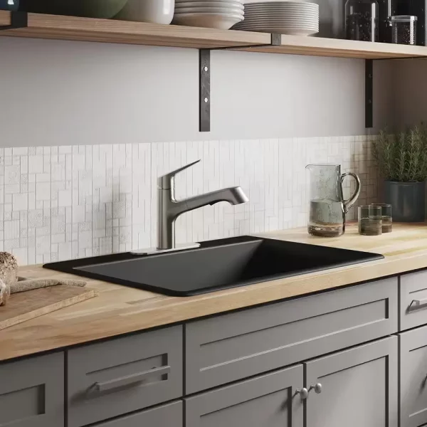 Kennon 33 in. Drop-in/Undermount 1-Hole Single Bowl Neoroc Granite Composite Kitchen Sink in Matte Black