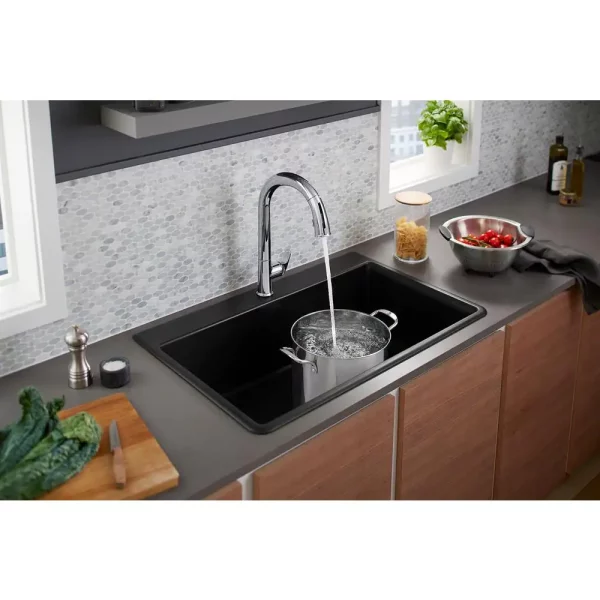 Kennon 33 in. Drop-in/Undermount 1-Hole Single Bowl Neoroc Granite Composite Kitchen Sink in Matte Black
