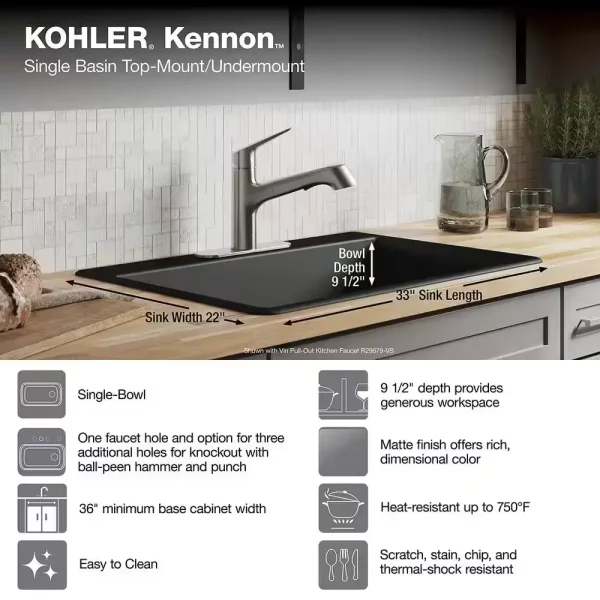Kennon 33 in. Drop-in/Undermount 1-Hole Single Bowl Neoroc Granite Composite Kitchen Sink in Matte Black
