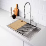 Zero Radius Drop-in 18G Stainless Steel 33 in. 2-Hole 50/50 Double Bowl Workstation Kitchen Sink with Spring Neck Faucet