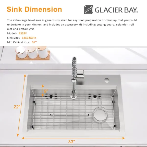 33 in. Drop-in/Undermount Single Bowl 18-Gauge Stainless Sink