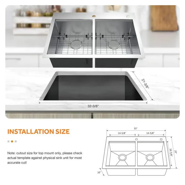 Professional All in One 33 in. Double Bowl Drop-In Workstation Stainless Steel Kitchen Sink with Spring Neck Faucet