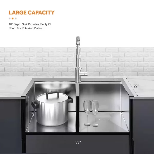 Professional All in One 33 in. Double Bowl Drop-In Workstation Stainless Steel Kitchen Sink with Spring Neck Faucet