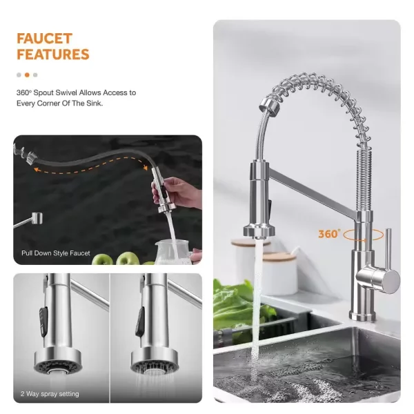 Professional All in One 33 in. Double Bowl Drop-In Workstation Stainless Steel Kitchen Sink with Spring Neck Faucet