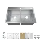 Professional All in One 33 in. Double Bowl Drop-In Workstation Stainless Steel Kitchen Sink with Spring Neck Faucet