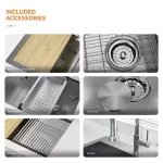 Professional All in One 33 in. Double Bowl Drop-In Workstation Stainless Steel Kitchen Sink with Spring Neck Faucet