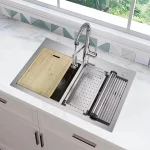 Professional All in One 33 in. Double Bowl Drop-In Workstation Stainless Steel Kitchen Sink with Spring Neck Faucet
