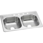 33 in. Drop in Double Bowl 22 Gauge Stainless Steel Kitchen Sink with 4-Holes