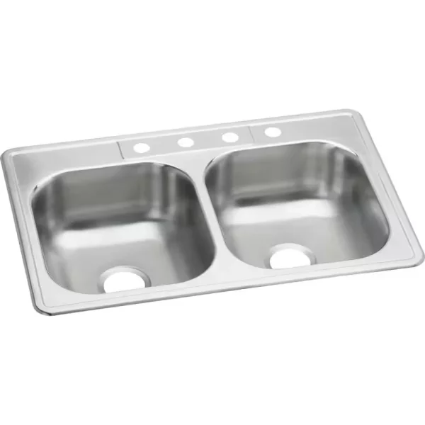 33 in. Drop in Double Bowl 22 Gauge Stainless Steel Kitchen Sink with 4-Holes