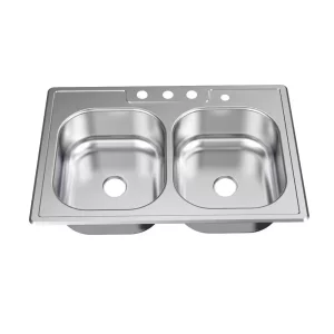 33 in. Drop-in Double Bowl 20 Gauge Stainless Steel Kitchen Sink