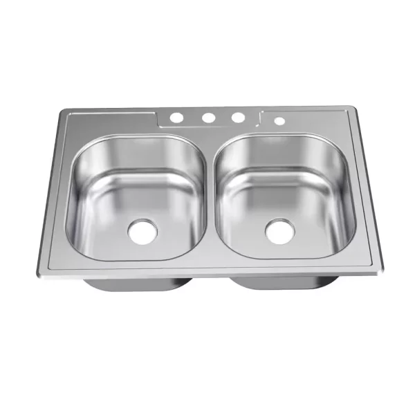 33 in. Drop-in Double Bowl 20 Gauge Stainless Steel Kitchen Sink