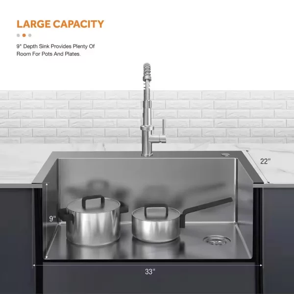 Tight Radius Drop-In/Undermount 18G Stainless Steel 33 in. Single Bowl Kitchen Sink with Accessories