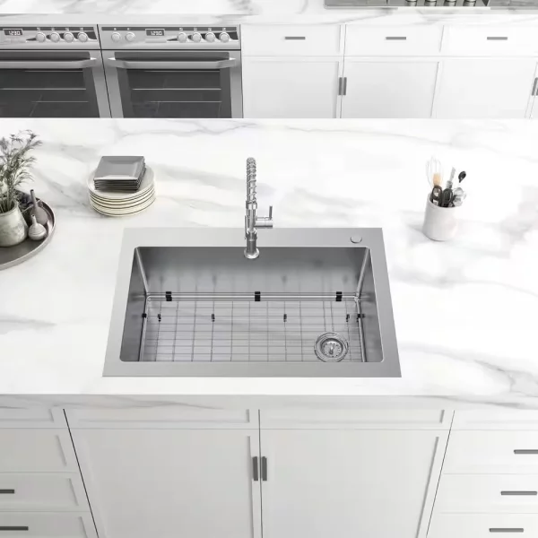 Tight Radius Drop-In/Undermount 18G Stainless Steel 33 in. Single Bowl Kitchen Sink with Accessories