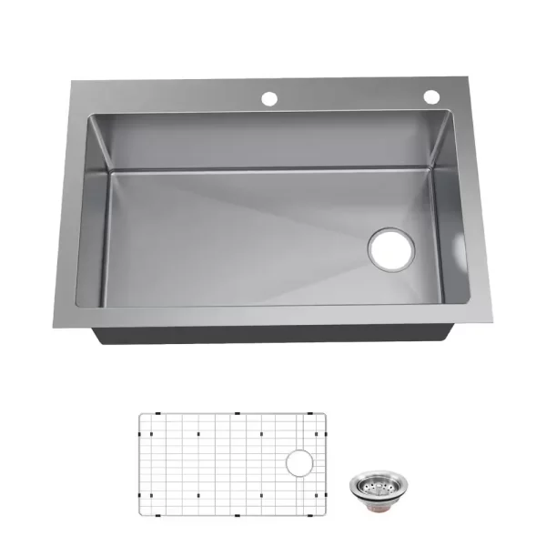 Tight Radius Drop-In/Undermount 18G Stainless Steel 33 in. Single Bowl Kitchen Sink with Accessories