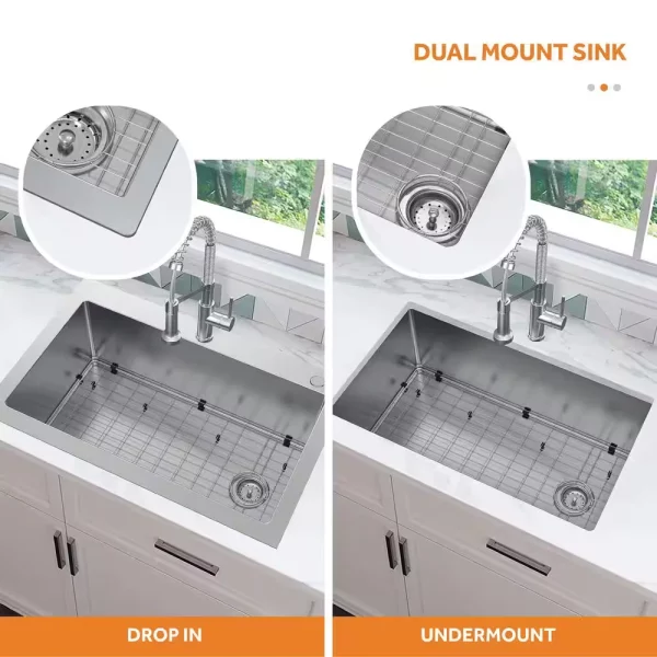 Tight Radius Drop-In/Undermount 18G Stainless Steel 33 in. Single Bowl Kitchen Sink with Accessories