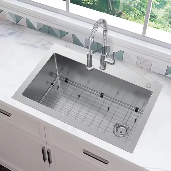 Tight Radius Drop-In/Undermount 18G Stainless Steel 33 in. Single Bowl Kitchen Sink with Accessories