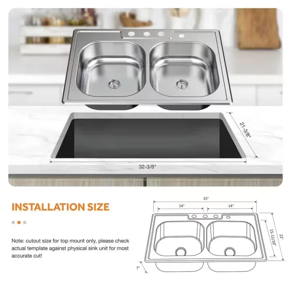 All-in-1-Drop-In Stainless Steel 33 in. Double Bowl 4-Hole Kitchen Sink with Faucet and Strainer