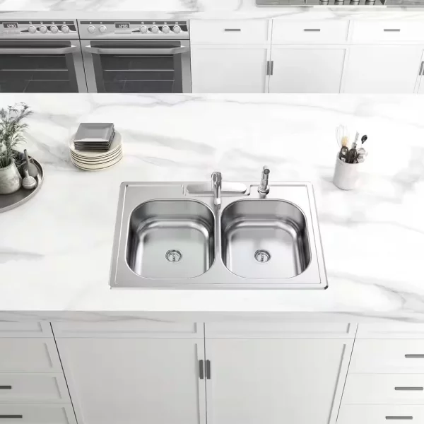 All-in-1-Drop-In Stainless Steel 33 in. Double Bowl 4-Hole Kitchen Sink with Faucet and Strainer