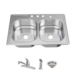 All-in-1-Drop-In Stainless Steel 33 in. Double Bowl 4-Hole Kitchen Sink with Faucet and Strainer