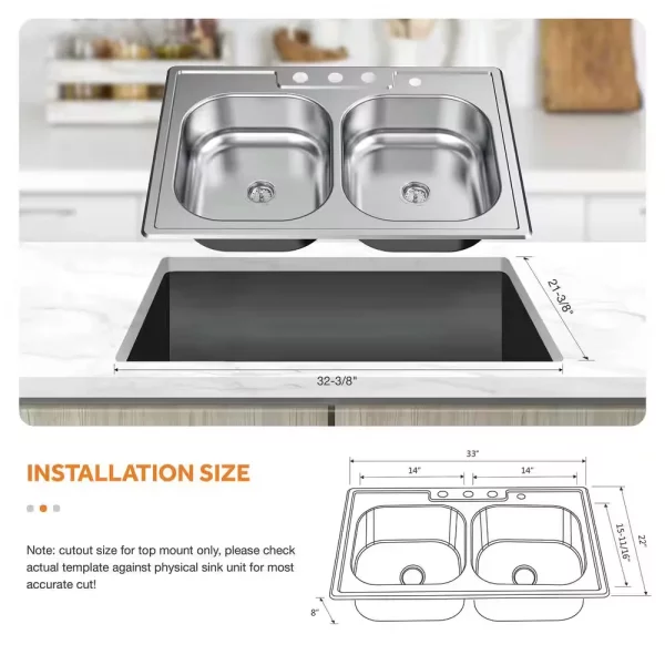 All-in-1-Drop-In Stainless Steel 33 in. 4-Hole Double Bowl Kitchen Sink with Faucet and Sprayer